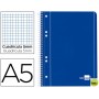 BLOC ESPIRAL LIDERPAPEL A5 MICRO SERIE AZUL TAPA CARTONCILLO 80H 70G CUADRO 5MM 6 TALADROS. AZUL