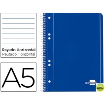 BLOC ESPIRAL LIDERPAPEL A5 MICRO SERIE AZUL TAPA CARTONCILLO 80H 70G HORIZONTAL 6 TALADROS. AZUL