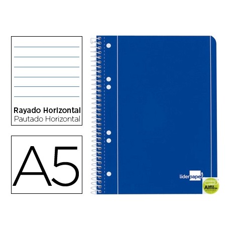BLOC ESPIRAL LIDERPAPEL A5 MICRO SERIE AZUL TAPA CARTONCILLO 80H 70G HORIZONTAL 6 TALADROS. AZUL