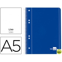 BLOC ESPIRAL LIDERPAPEL A5 MICRO SERIE AZUL TAPA CARTONCILLO 80H 70G LISO 6 TALADROS. AZUL