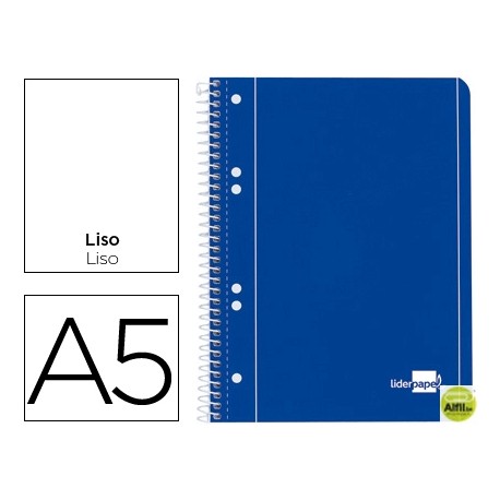 BLOC ESPIRAL LIDERPAPEL A5 MICRO SERIE AZUL TAPA CARTONCILLO 80H 70G LISO 6 TALADROS. AZUL