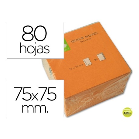 BLOC DE NOTAS ADHESIVAS QUITA Y PON Q-CONNECT 75X75 MM NARANJA NEON 80 HOJAS