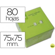 BLOC DE NOTAS ADHESIVAS QUITA Y PON Q-CONNECT 75X75 MM VERDE NEON 80 HOJAS