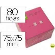 BLOC DE NOTAS ADHESIVAS QUITA Y PON Q-CONNECT 75X75 MM ROSA NEON 80 HOJAS