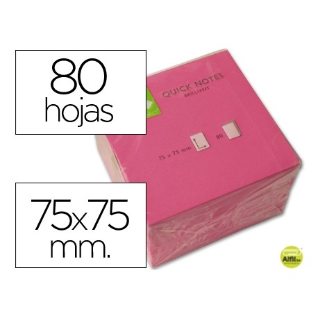 BLOC DE NOTAS ADHESIVAS QUITA Y PON Q-CONNECT 75X75 MM ROSA NEON 80 HOJAS