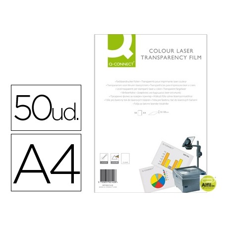 TRANSPARENCIA Q-CONNECT DIN A4DE ALTA CALIDAD KF00142 PARA IMPRESORA LASER COLOR CAJA DE 50