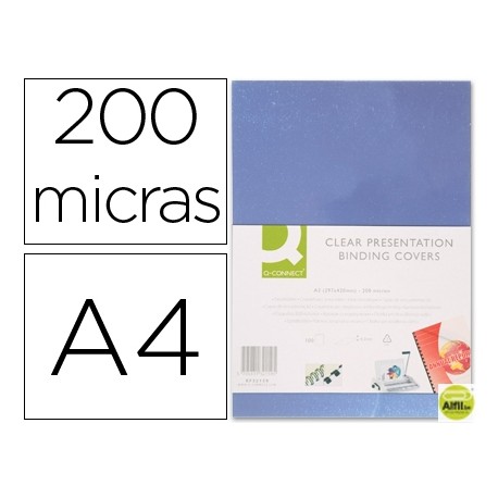 TAPA DE ENCUADERNACION Q-CONNECT PVC DIN A4 200 MC INCOLORA