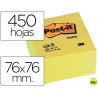 BLOC DE NOTAS ADHESIVAS QUITA Y PON POST-IT 76X76X45 MM CUBO COLORES AMARILLO 450 HOJAS