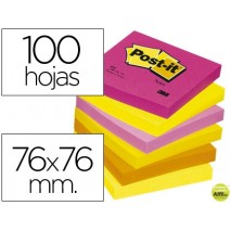 BLOC DE NOTAS ADHESIVAS QUITA Y PON POST-IT 76X76 MM NEON PACK DE 6 BLOCS SURTIDO