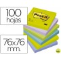 BLOC DE NOTAS ADHESIVAS QUITA Y PON POST-IT 76X76 MM ULTRA INTENSO SURTIDO PACK DE 6 BLOCS