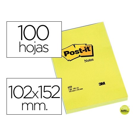 BLOC DE NOTAS ADHESIVAS QUITA Y PON POST-IT 102X152 MM CON 100 HOJAS 659