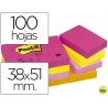 BLOC DE NOTAS ADHESIVAS QUITA Y PON POST-IT 38X51 MM NEON PACK DE 12 BLOCS SURTIDO