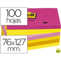 BLOC DE NOTAS ADHESIVAS QUITA Y PON POST-IT 76X127 MM NEON PACK DE 6 BLOCS SURTIDO