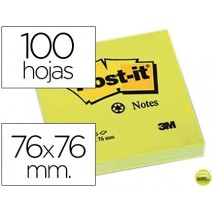BLOC DE NOTAS ADHESIVAS QUITA Y PON POST-IT 76X76 MM PAPEL RECICLADO AMARILLO