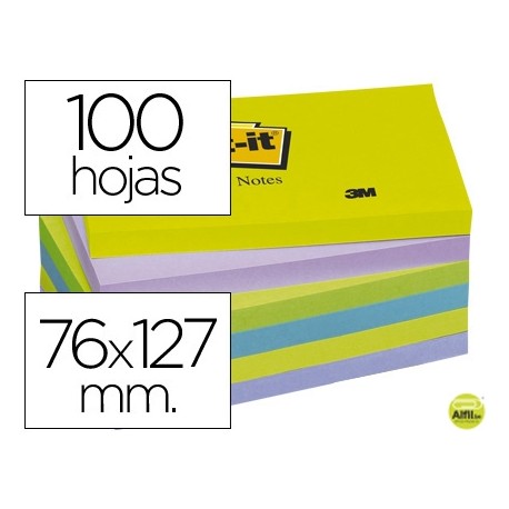 BLOC DE NOTAS ADHESIVAS QUITA Y PON POST-IT 76X127 MM ULTRA INTENSO PACK DE 6 BLOCS SURTIDO