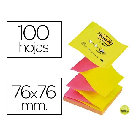 BLOC DE NOTAS ADHESIVAS QUITA Y PON POST-IT 76X76 MM Z-NOTESFUCSIA AMARILLO COLORES ALTERNOS