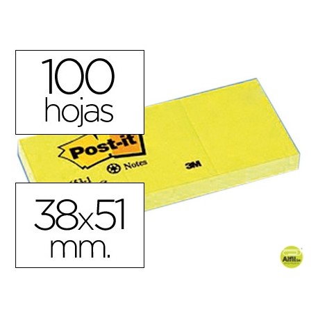 BLOC DE NOTAS ADHESIVAS QUITA Y PON POST-IT 38X51 MM PAPEL RECICLADO AMARILLO PACK DE 3 BLOCS 653-1