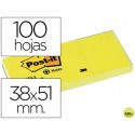 BLOC DE NOTAS ADHESIVAS QUITA Y PON POST-IT 38X51 MM PAPEL RECICLADO AMARILLO PACK DE 3 BLOCS 653-1