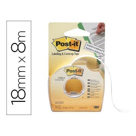 CINTA ADHESIVA POST-IT 8X18 MM2 LINEAS EN PORTARROLLOS ESPECIAL PARA OCULTAR Y ETIQUETAR