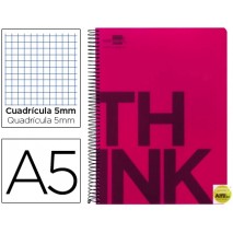 BLOC ESPIRAL LIDERPAPEL A5 MICRO THINK TAPA POLIPROPILENO 160H 70G CUADRO 5MM 5 BANDAS 6 TALADROS. R