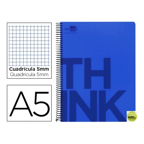 BLOC ESPIRAL LIDERPAPEL A5 MICRO THINK TAPA POLIPROPILENO 160H 70G CUADRO 5MM 5 BANDAS 6 TALADROS. A