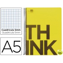 BLOC ESPIRAL LIDERPAPEL A5 MICRO THINK TAPA POLIPROPILENO 160H 70G CUADRO 5MM 5 BANDAS 6 TALADROS. A