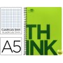 BLOC ESPIRAL LIDERPAPEL A5 MICRO THINK TAPA POLIPROPILENO 160H 70G CUADRO 5MM 5 BANDAS 6 TALADROS. V