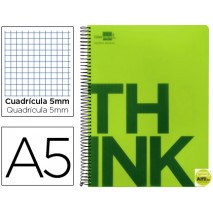 BLOC ESPIRAL LIDERPAPEL A5 MICRO THINK TAPA POLIPROPILENO 160H 70G CUADRO 5MM 5 BANDAS 6 TALADROS. V