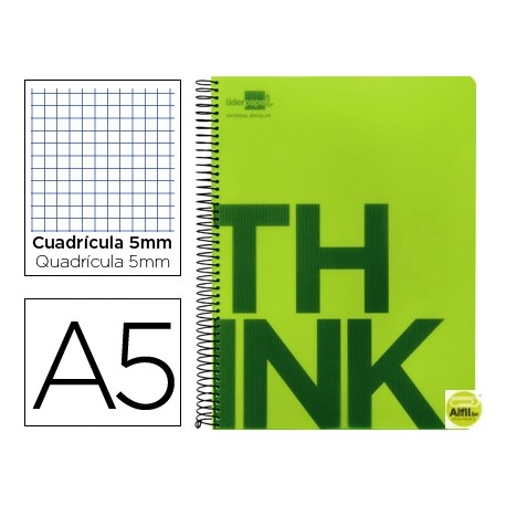 BLOC ESPIRAL LIDERPAPEL A5 MICRO THINK TAPA POLIPROPILENO 160H 70G CUADRO 5MM 5 BANDAS 6 TALADROS. V