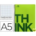 BLOC ESPIRAL LIDERPAPEL A5 MICRO THINK TAPA POLIPROPILENO 160H 70G CUADRO 5MM 5 BANDAS 6 TALADROS. V
