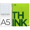 BLOC ESPIRAL LIDERPAPEL A5 MICRO THINK TAPA POLIPROPILENO 160H 70G CUADRO 5MM 5 BANDAS 6 TALADROS. V