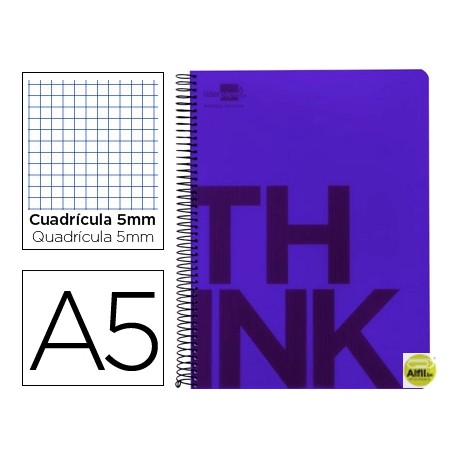 BLOC ESPIRAL LIDERPAPEL A5 MICRO THINK TAPA POLIPROPILENO 160H 70G CUADRO 5MM 5 BANDAS 6 TALADROS. V