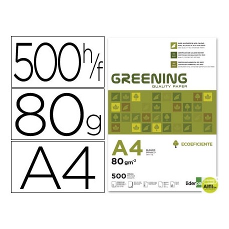 PAPEL FOTOCOPIADORA LIDERPAPEL GREENING DIN A4 80 GRAMOS -PAQUETE DE 500 HOJAS