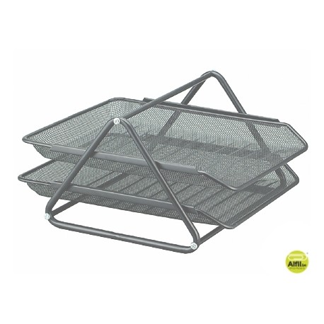 BANDEJA SOBREMESA METALICA Q-CONNECT REJILLA GXA100 GRIS 2 BANDEJAS MOVIBLES -300X185X 350 MM