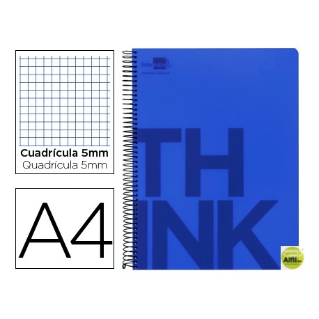 BLOC ESPIRAL LIDERPAPEL A4 MICRO THINK TAPA POLIPROPILENO 160H 70G CUADRO 5MM 5 BANDAS 4 TALADROS. A