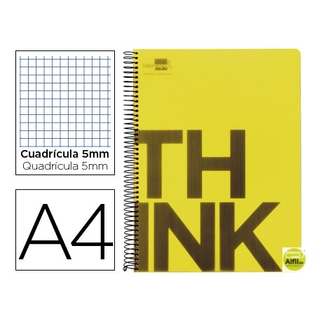 BLOC ESPIRAL LIDERPAPEL A4 MICRO THINK TAPA POLIPROPILENO 160H 70G CUADRO 5MM 5 BANDAS 4 TALADROS. A