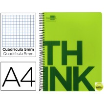 BLOC ESPIRAL LIDERPAPEL A4 MICRO THINK TAPA POLIPROPILENO 160H 70G CUADRO 5MM 5 BANDAS 4 TALADROS. V