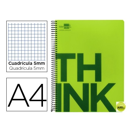 BLOC ESPIRAL LIDERPAPEL A4 MICRO THINK TAPA POLIPROPILENO 160H 70G CUADRO 5MM 5 BANDAS 4 TALADROS. V