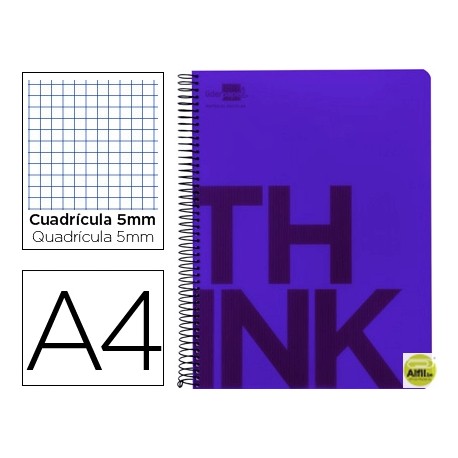 BLOC ESPIRAL LIDERPAPEL A4 MICRO THINK TAPA POLIPROPILENO 160H 70G CUADRO 5MM 5 BANDAS 4 TALADROS. V