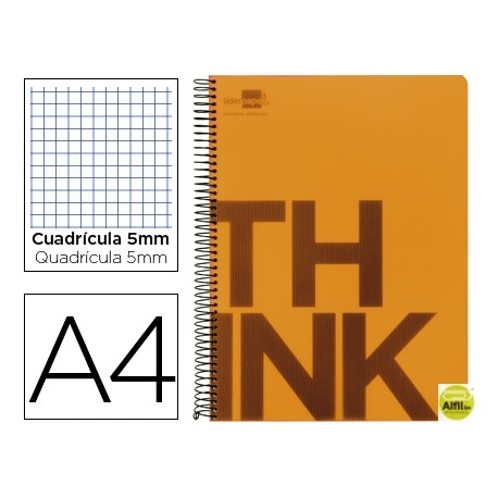 BLOC ESPIRAL LIDERPAPEL A4 MICRO THINK TAPA POLIPROPILENO 160H 70G CUADRO 5MM 5 BANDAS 4 TALADROS. N