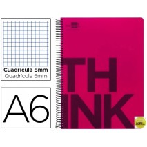 BLOC ESPIRAL LIDERPAPEL A6 MICRO THINK TAPA POLIPROPILENO 140H 70G CUADRO 5MM 4 BANDAS. ROJO