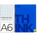 BLOC ESPIRAL LIDERPAPEL A6 MICRO THINK TAPA POLIPROPILENO 140H 70G CUADRO 5MM 4 BANDAS. AZUL