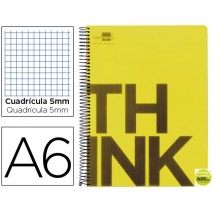 BLOC ESPIRAL LIDERPAPEL A6 MICRO THINK TAPA POLIPROPILENO 140H 70G CUADRO 5MM 4 BANDAS. AMARILLO