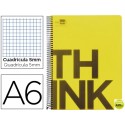 BLOC ESPIRAL LIDERPAPEL A6 MICRO THINK TAPA POLIPROPILENO 140H 70G CUADRO 5MM 4 BANDAS. AMARILLO