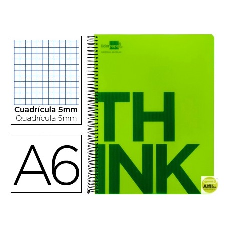 BLOC ESPIRAL LIDERPAPEL A6 MICRO THINK TAPA POLIPROPILENO 140H 70G CUADRO 5MM 4 BANDAS. VERDE