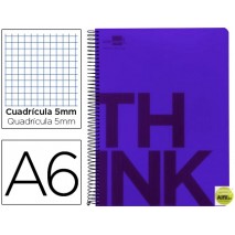 BLOC ESPIRAL LIDERPAPEL A6 MICRO THINK TAPA POLIPROPILENO 140H 70G CUADRO 5MM 4 BANDAS. VIOLETA