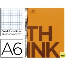 BLOC ESPIRAL LIDERPAPEL A6 MICRO THINK TAPA POLIPROPILENO 140H 70G CUADRO 5MM 4 BANDAS. NARANJA
