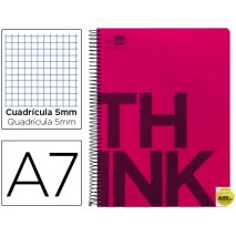 BLOC ESPIRAL LIDERPAPEL A7 MICRO THINK TAPA POLIPROPILENO 100H 70G CUADRO 5MM 4 BANDAS. ROJO