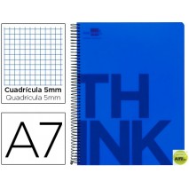 BLOC ESPIRAL LIDERPAPEL A7 MICRO THINK TAPA POLIPROPILENO 100H 70G CUADRO 5MM 4 BANDAS. AZUL
