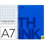 BLOC ESPIRAL LIDERPAPEL A7 MICRO THINK TAPA POLIPROPILENO 100H 70G CUADRO 5MM 4 BANDAS. AZUL